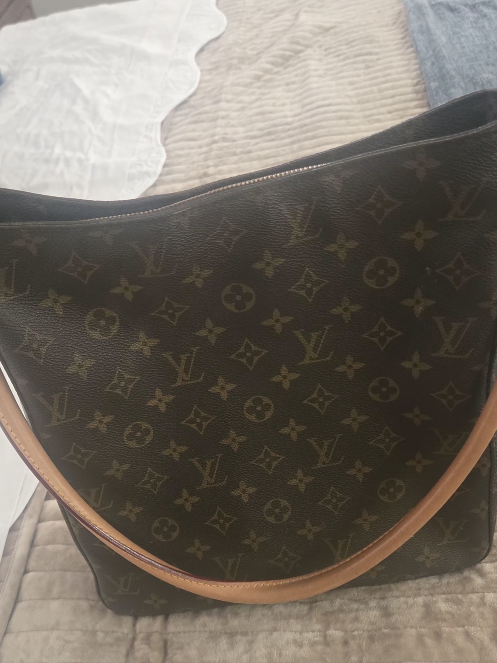 Louis Vuitton Monogram Shoulder Bag - Brown with Tan Strap